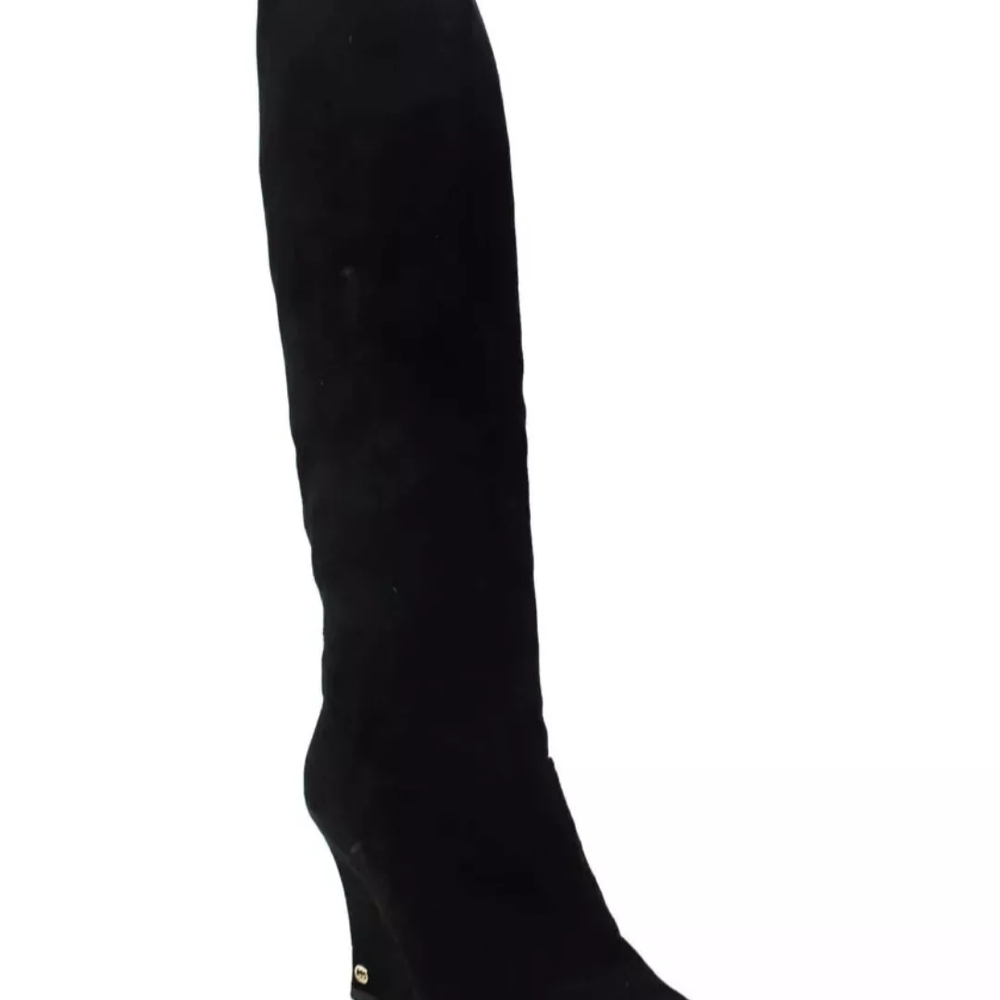 GUCCI Suede Elegant Black Knee-High Women's Boots* Gold GG Logo (10.5)